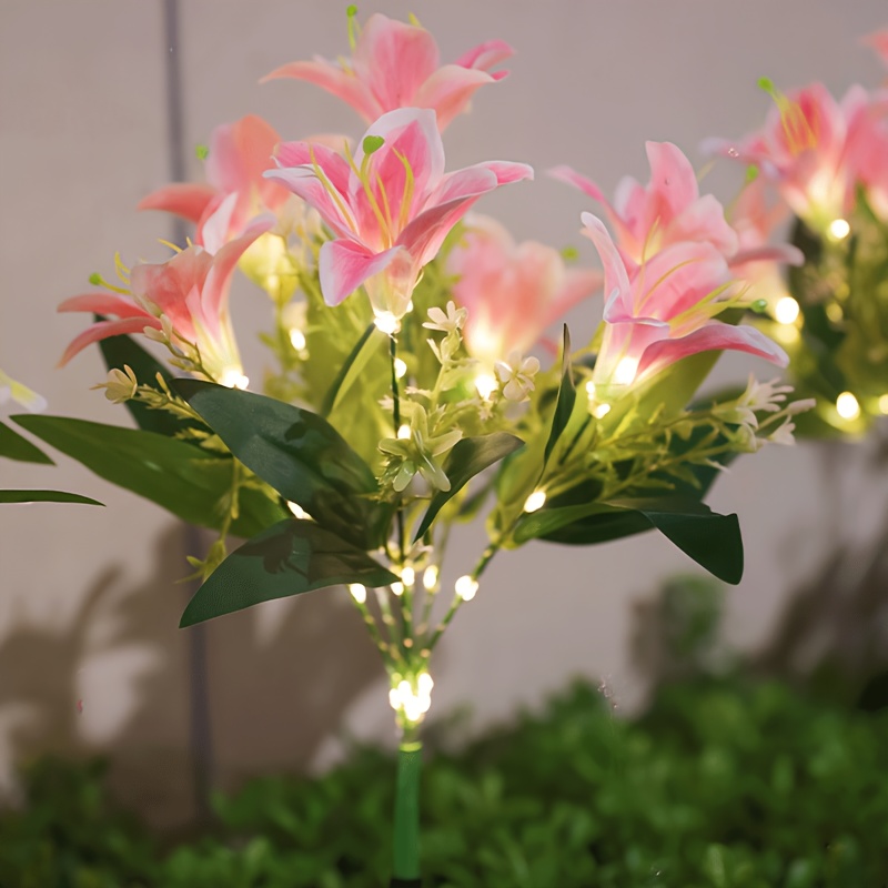 Outdoor Lighting Effects - Wielokolorowe różowe lilie solarne do ogrodu,